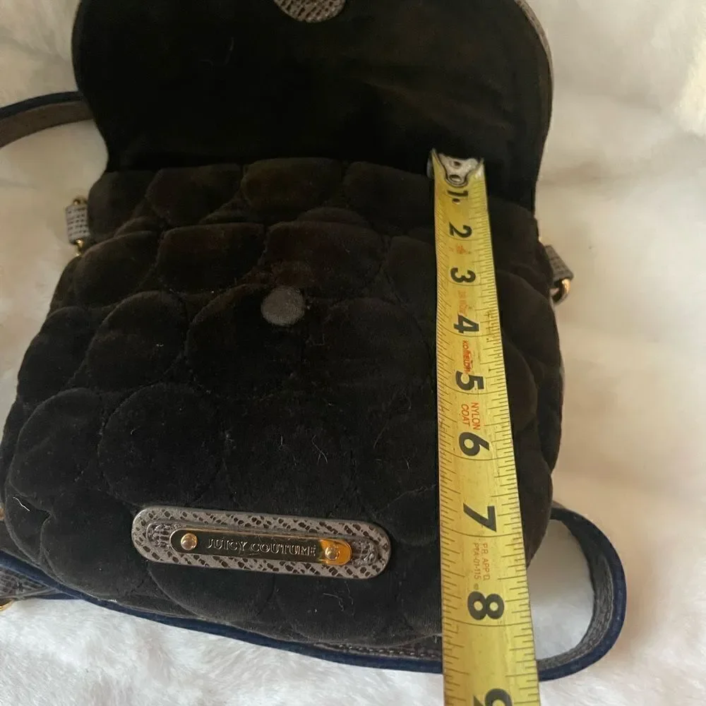 Juicy Couture black quilted velvet crossbody bag with leather gray trim &strap